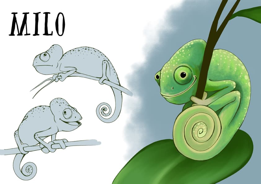 kinderbuch charakterdesign chameleon