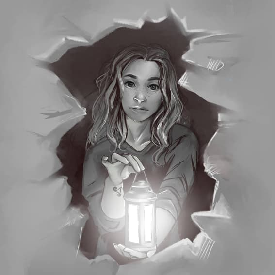 Maedchen mit Lampe digitale illustration