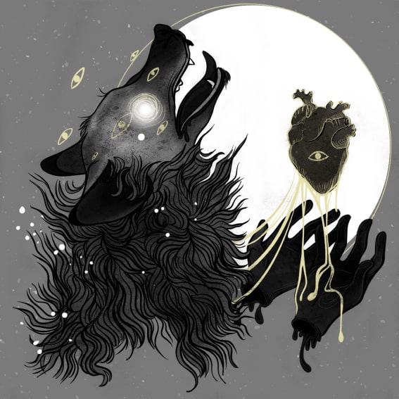 Wolf mit Herz digitale Illustration